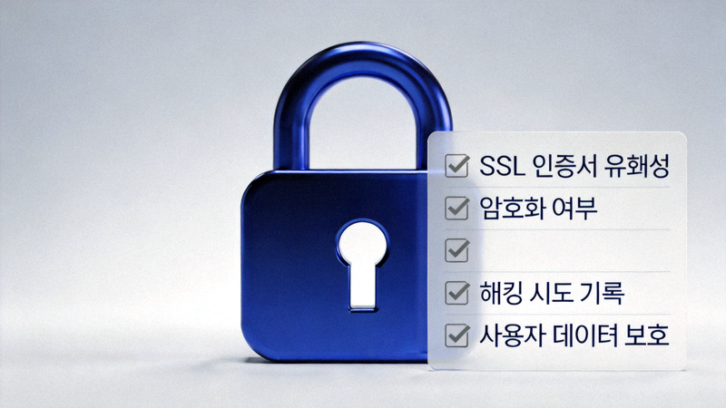웹사이트 보안 확인을 위한 자물쇠 아이콘과 검사 목록을 보여주는 이미지